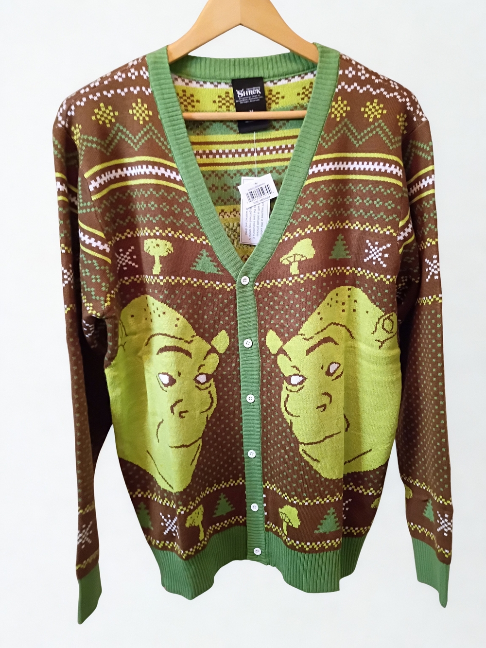 Dreamworks Shrek Ugly Christmas Sweater Button Up Cardigan Size M New With Tags